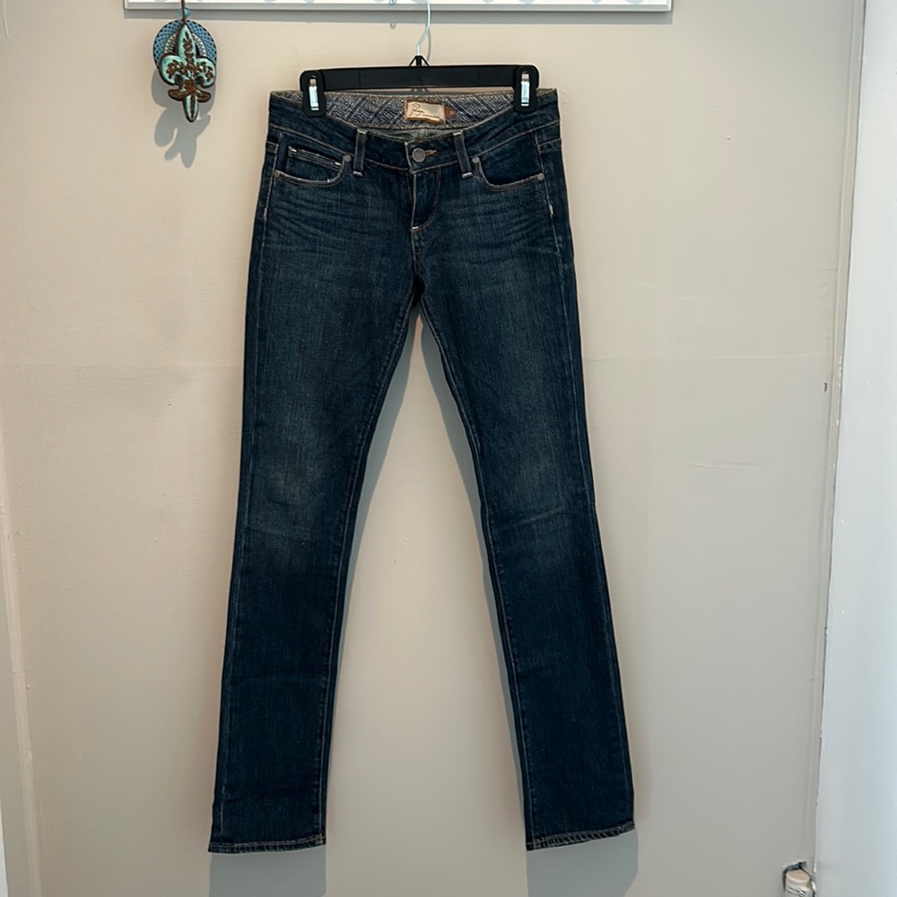 Paige Jeans. Boot cut, dark denim, size 26. 31.5 inseam